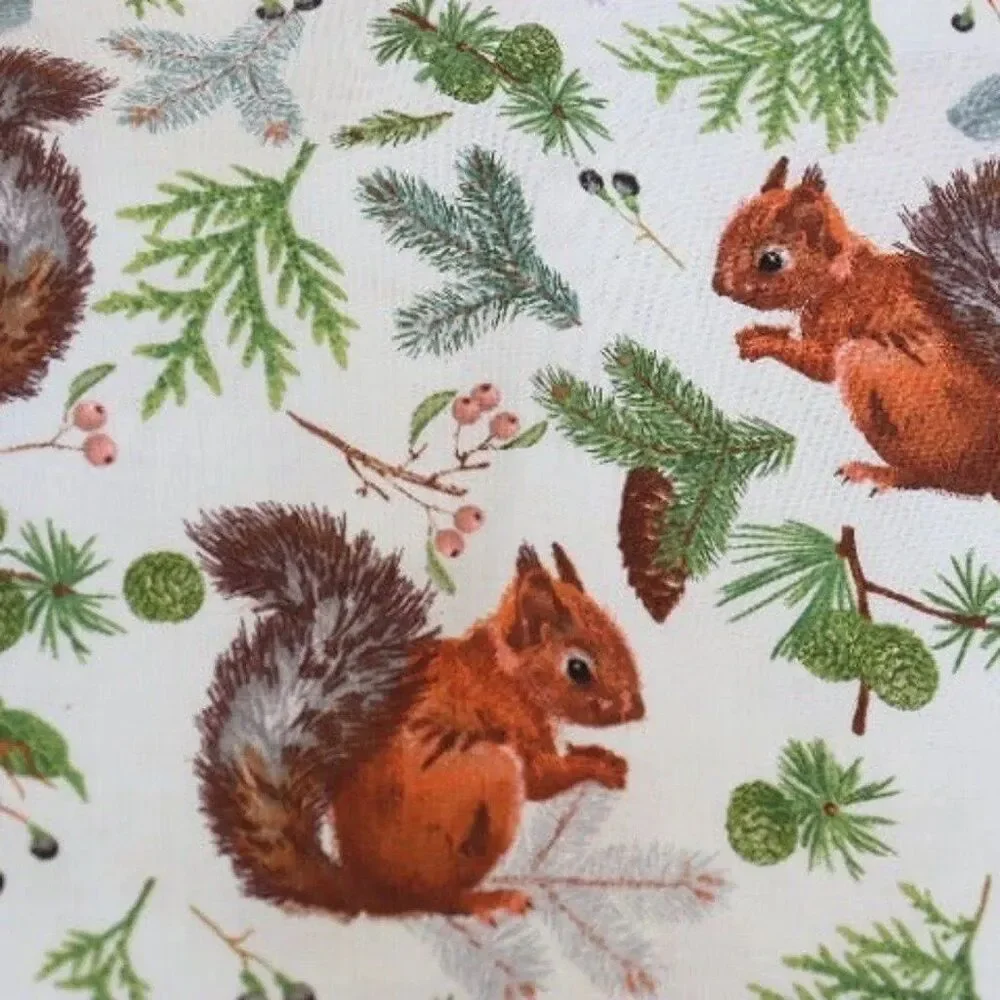 handmade pillowcase Squirrel & Pinecones Novelty 100% Cotton Fabric 32